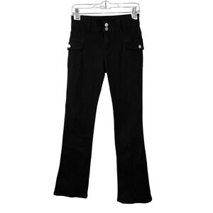 SHEIN Cargo Flare Jeans Women's 4 Black Slim Fit‎ Double Button Y2K Utility Goth